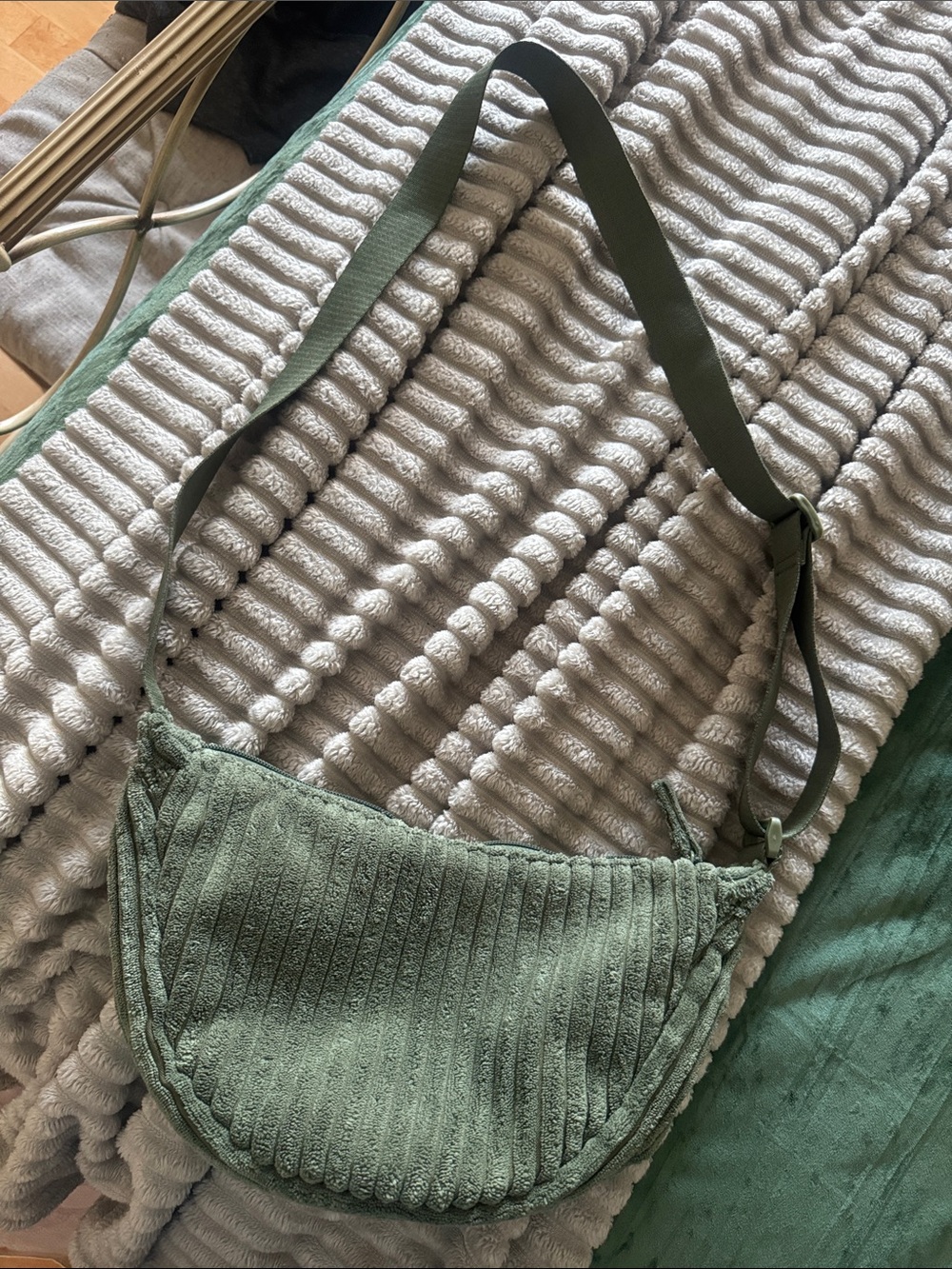 Green Corduroy Crossbody Bag